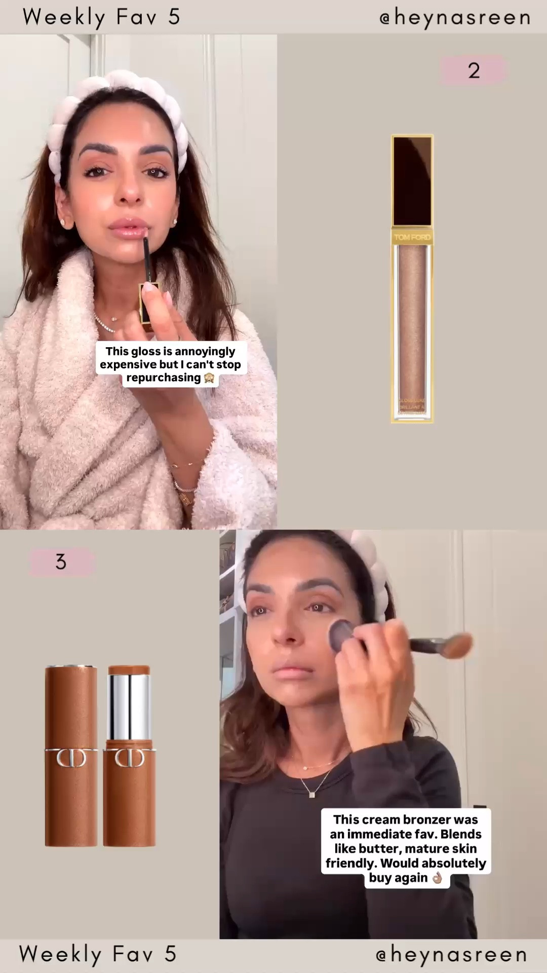 Fav 5:
#2: Tom Ford lip gloss in East Coast
#3: Dior bronzer, I wear the shade medium bronze 
