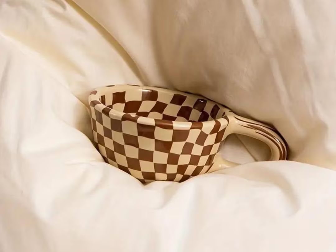 Ceramic Checkerboard Mug Coffee Mug Brown & Black Check Mug Cappuccino Mug Checkered Mug Unique M... | Etsy (US)