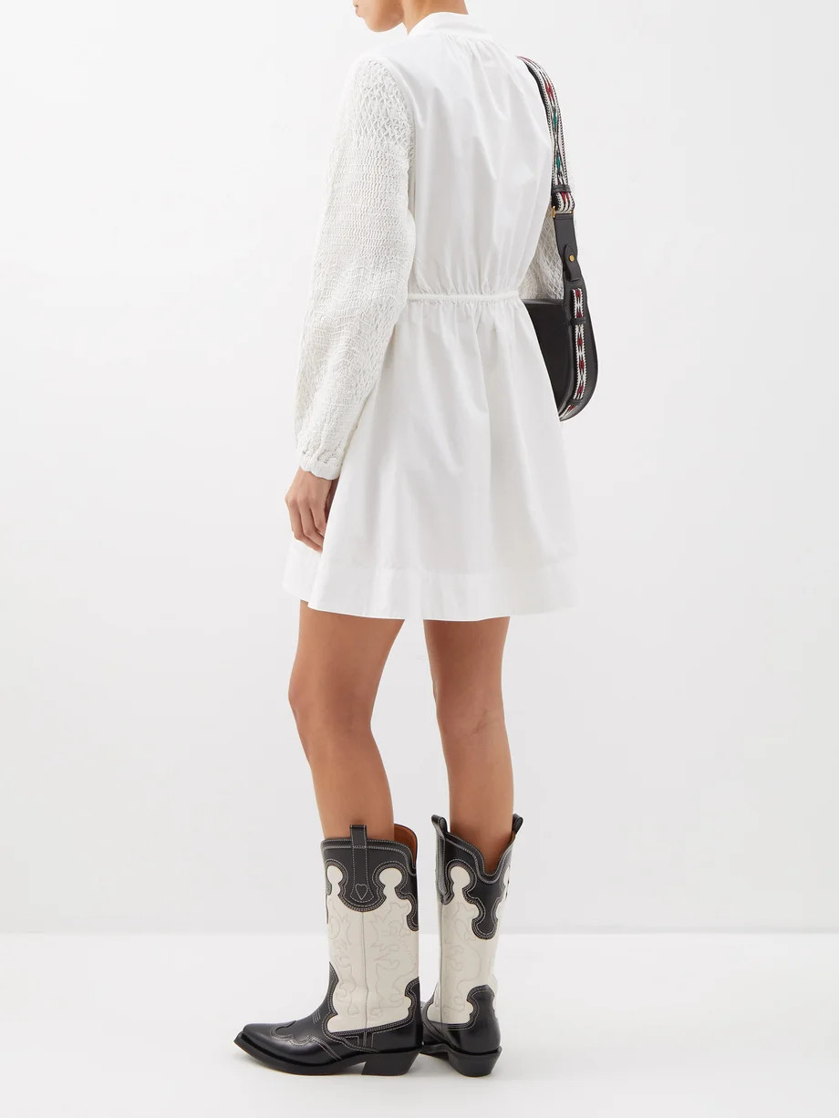 Casey smocked-sleeve cotton-poplin mini dress | Matches (US)