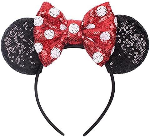 JIAHANG Mic Mouse Ear Headband Sequin Bow Costume Headwear Polka Dot Princess Headpiece for Women Gi | Amazon (US)