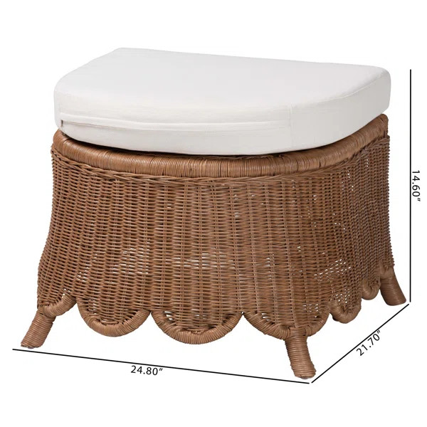 Bali & Pari Detta Natural Rattan Footstool With Cushion - Handwoven Wicker Ottoman With Scalloped... | Wayfair North America