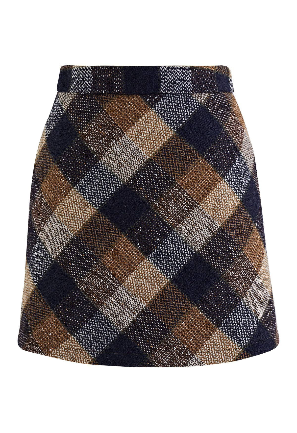 Retro Check Tweed Mini Skirt in Tan | Chicwish