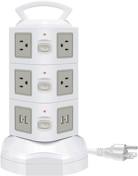 Power Strip Surge Protector - GLCON Power Strip Tower with 4 USB Ports + 10 Outlet Plugs + 6ft Lo... | Amazon (US)