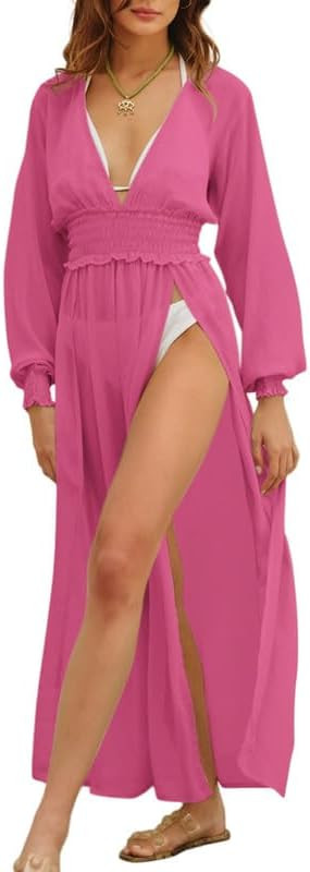 Dokotoo Womens Summer Long Maxi Mech Vacation Beach Dresses Outfits Elastic Waist Swimsuit Coveru... | Amazon (US)