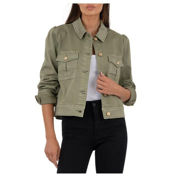 Women's KUT from the Kloth Jocelyn Trucker Denim Jacket Large Sage Green | Scheels Sports