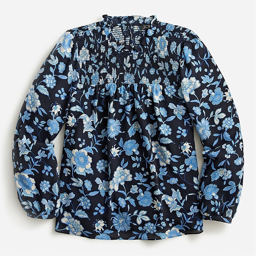 Ruffleneck chiffon top in midnight-blue floral | J. Crew US