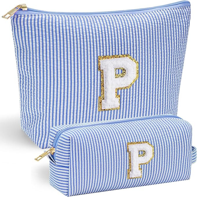 YOOLIFE Preppy Makeup Bag Travel Makeup Bag - Initial Cosmetic Bag Cute Makeup Bag Travel Essenti... | Amazon (US)