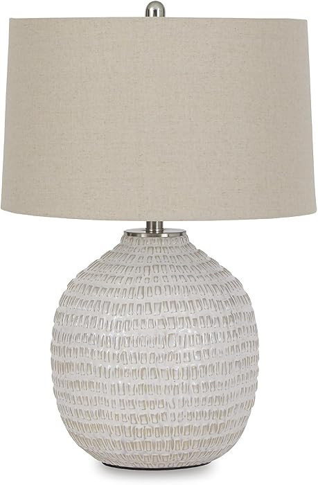 Signature Design by Ashley Jamon Contemporary 26" Round Textured Ceramic Table Lamp, Beige | Amazon (US)