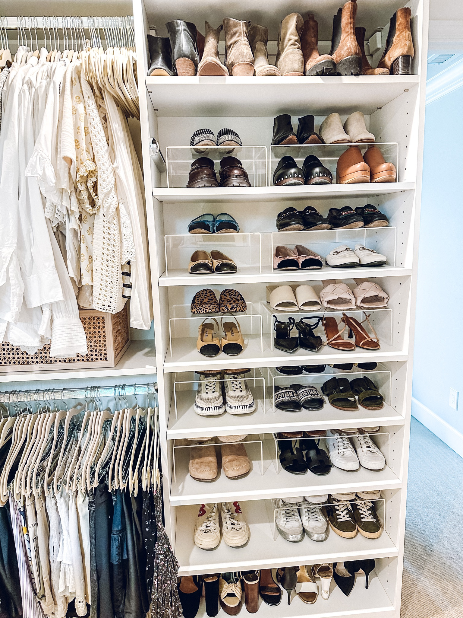 Closet organization✨The Container Store Acrylic Organizer Shelf. Amazon Amazon Basics Slim, Velvet, Non-Slip Suit Clothes Hangers. Nordstrom Princetown Loafer Mule.

#LTKfamily #LTKhome #LTKkids