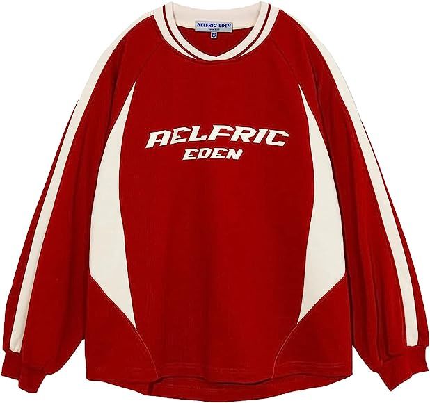 Aelfric Eden Oversized Crewneck Sweatshirts For Men Red Vintage Graphic Pullover Loose Fit Street... | Amazon (US)