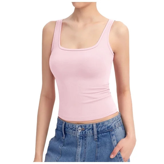 Povozer Womens Loose Fit Casual Flowy Tank Tops Round Neck Trendy Sleeveless Summer Tops 2025(Pin... | Walmart (US)
