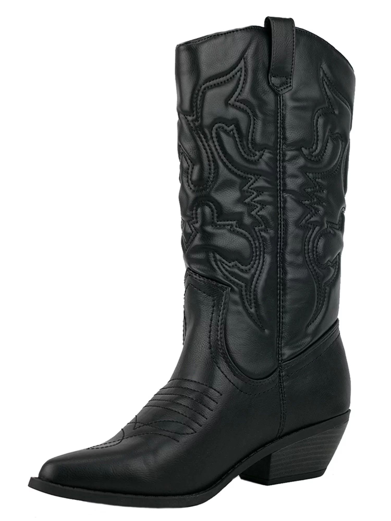 Reno Black Soda Cowboy Western Stitched Boots Women Cowgirl Boots Pointy Toe Knee High - Walmart.... | Walmart (US)
