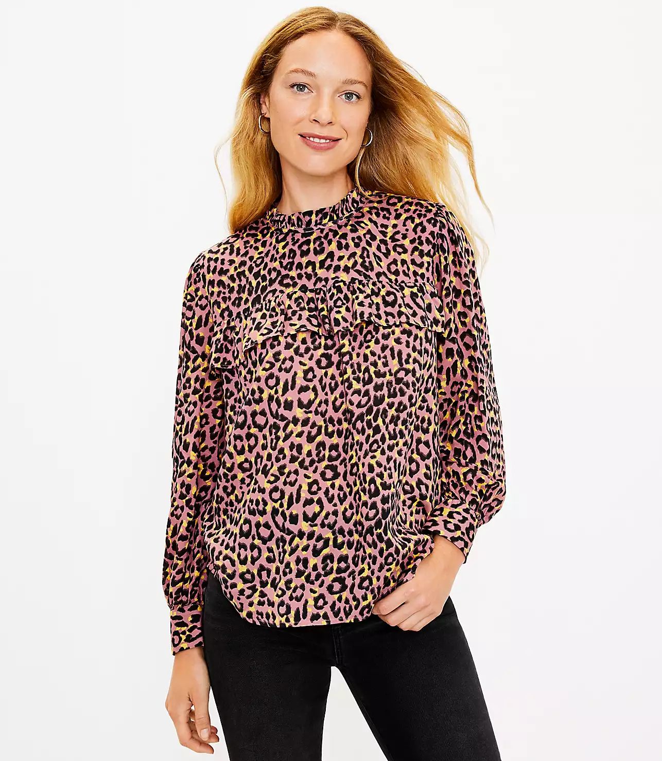 Leopard Print Ruffle Blouse | LOFT