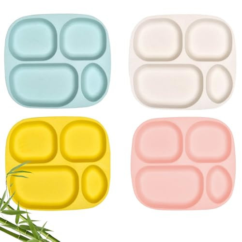 shopwithgreen Bamboo Divided Plates for Kids Adults - Dinnerware Set for Toddlers Kids Children Baby, Toddler Dinner Plates, BPA Free, Stackable, Dishwasher Safe, 9.4 inch, Set of 4 | Amazon (US)