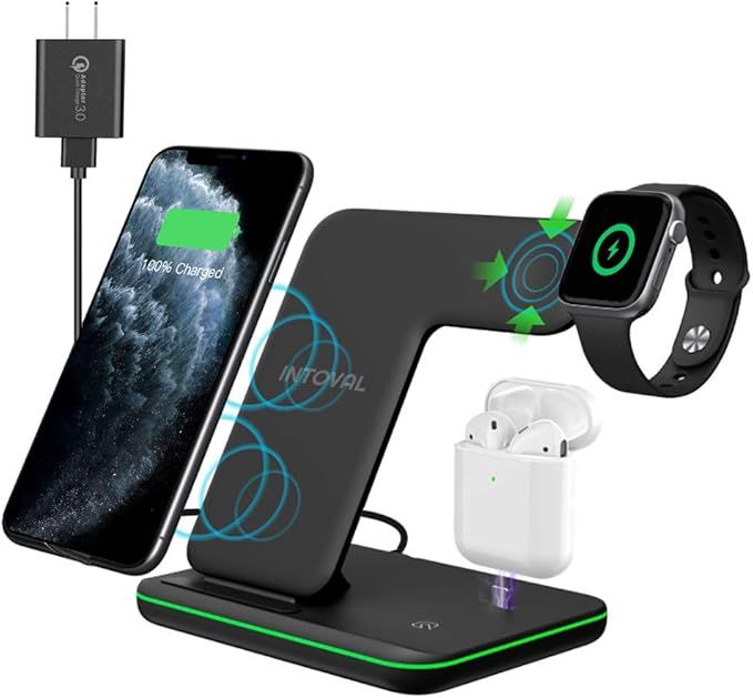 Intoval Wireless Charger, 3 in 1 Charger for iPhone/iWatch/Airpods, Qi-Certified Charging Station... | Amazon (US)