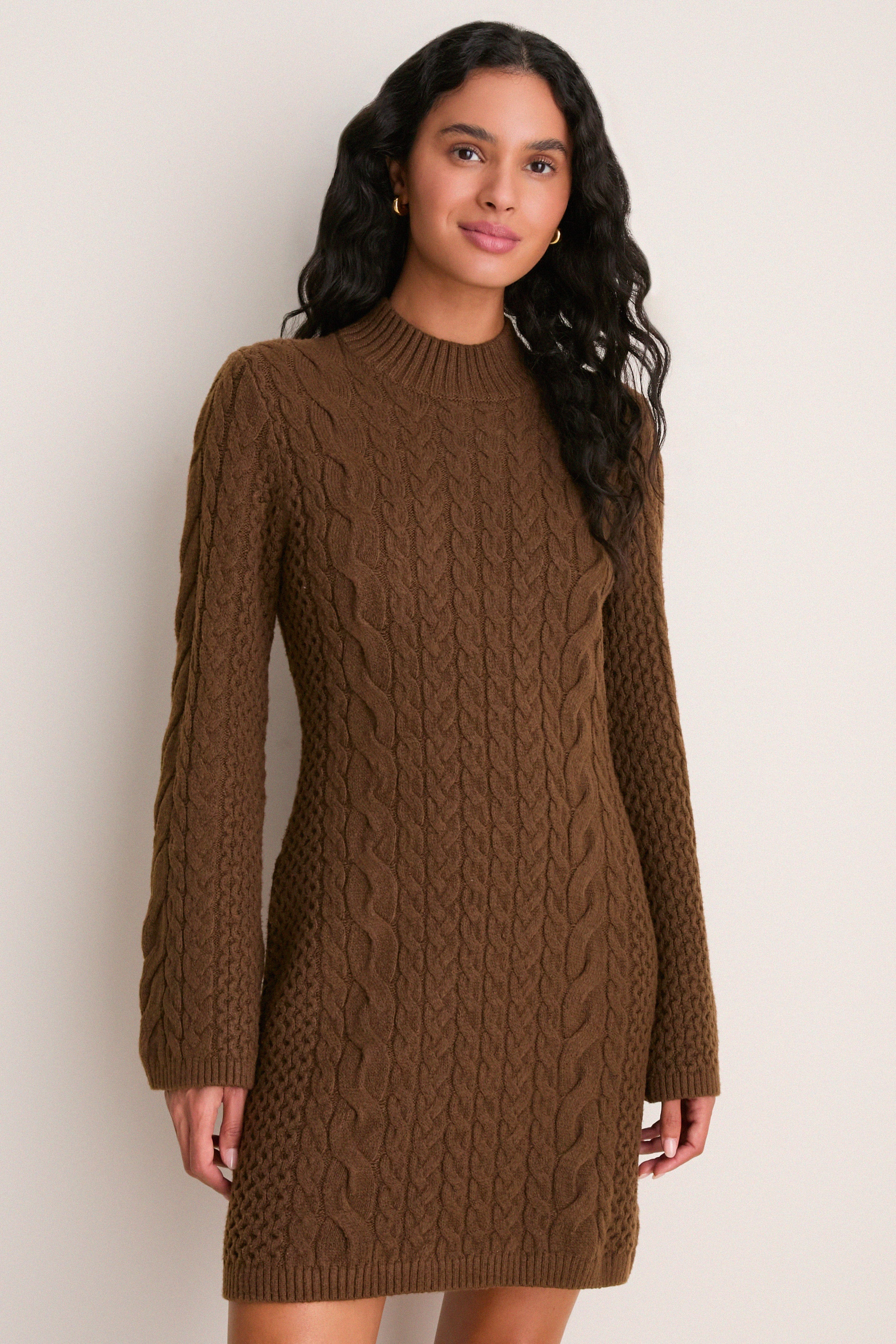Coffee Cable Knit Lucia Mini Dress | Tuckernuck (US)