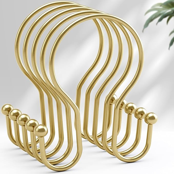 AmazerBath Shower Curtain Hooks Gold Shower Curtain Rings, Simple Double Hook Shower Curtain Hook... | Amazon (US)