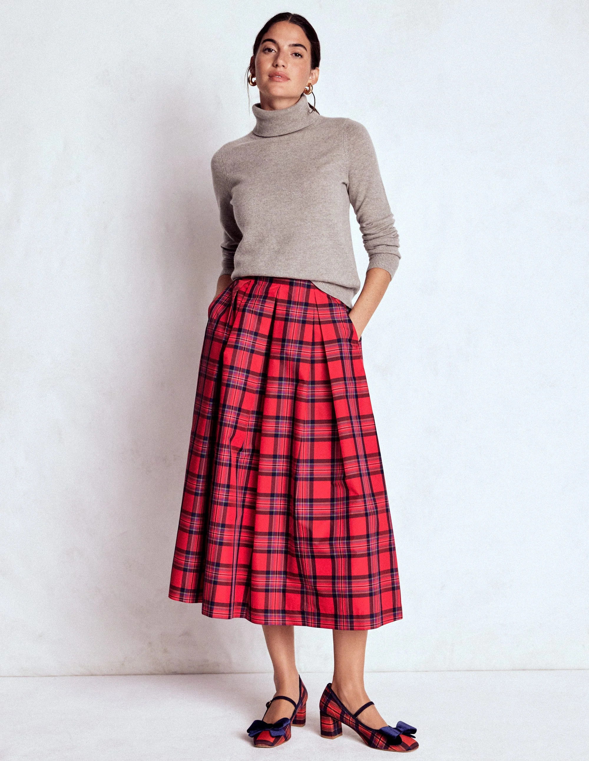 Verity Tartan Midi Skirt-Red, Navy & Purple Brand Check | Boden UK
