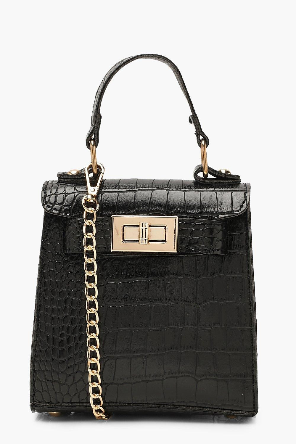 Faux Croc Mini Lock Grab Bag | Boohoo.com (UK & IE)