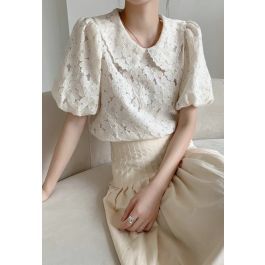 Embroidered Flower Puff Sleeve Mesh Top | Chicwish