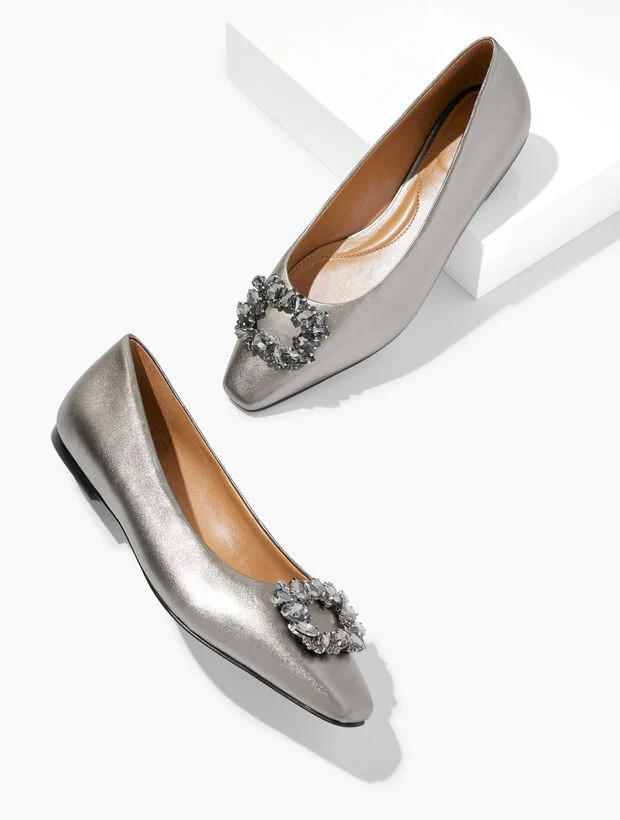Whitley Crystal Metallic Leather Flat | Talbots