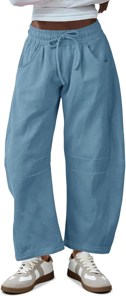 Amazon.com: Fisoew Women's Barrel Leg Sweatpant Drawstring Elastic Waisted Wide Leg Pants Casual ... | Amazon (US)