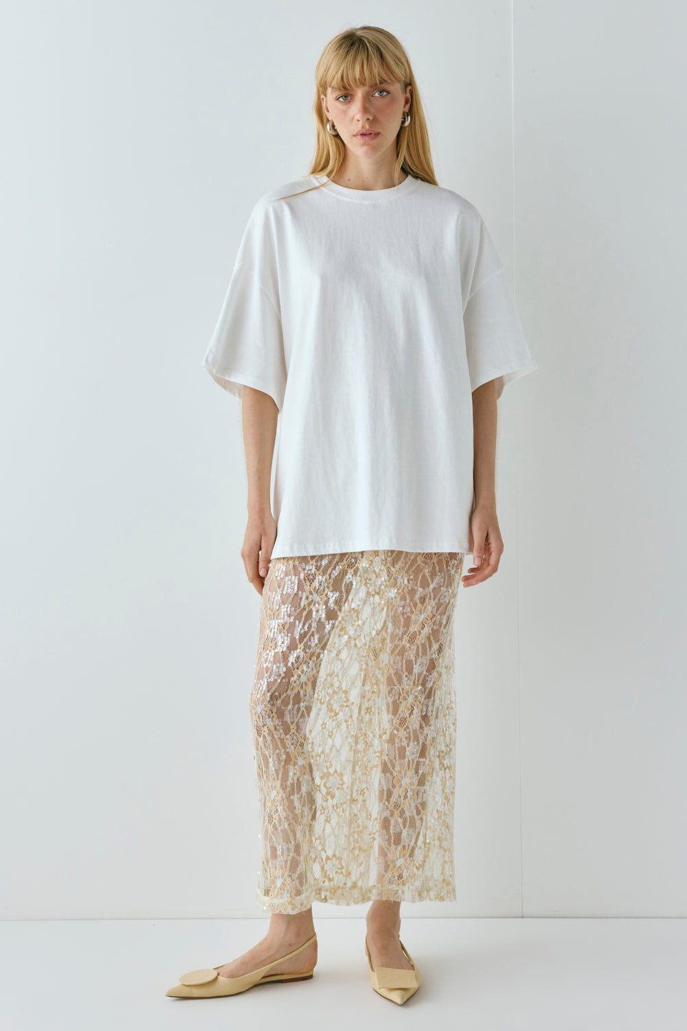 Devyn Sequin Midi Skirt Apricot | VRG Grl