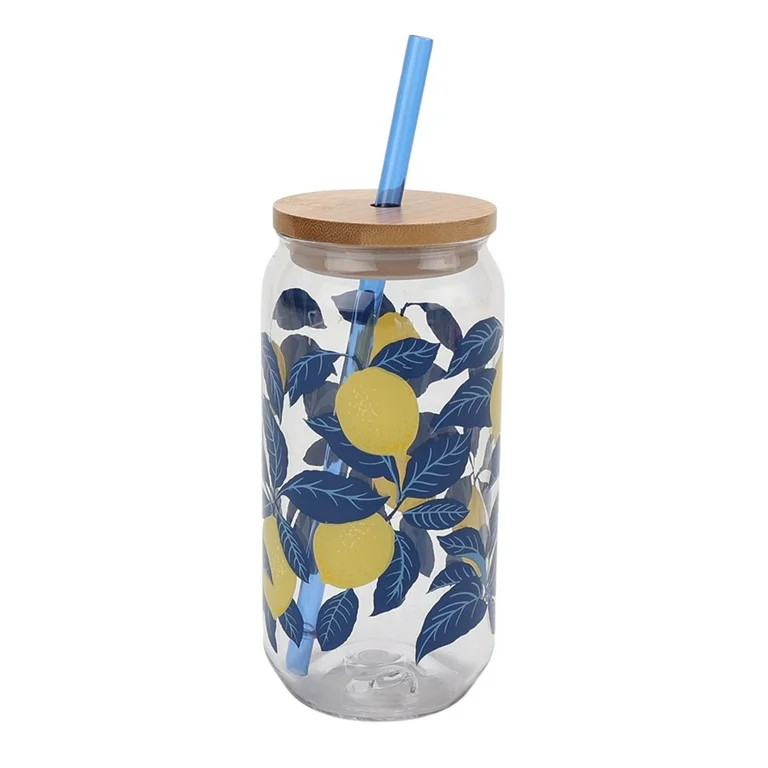 Mainstays by Becky G. & Alejandra 20-Ounce Acrylic Can Shape Tumbler, Lemon & Blue | Walmart (US)