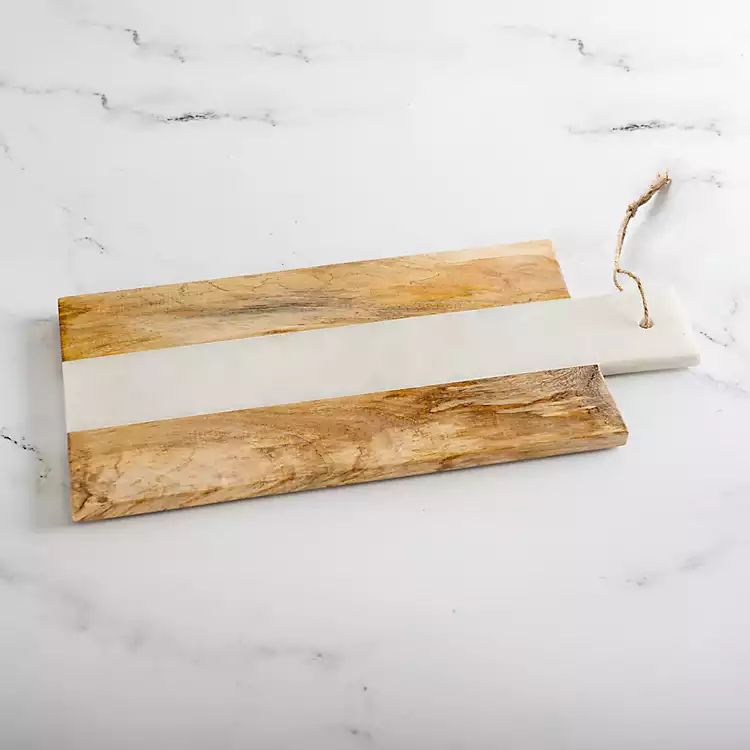 Wood and White Marble Serving Board | Kirkland's Home