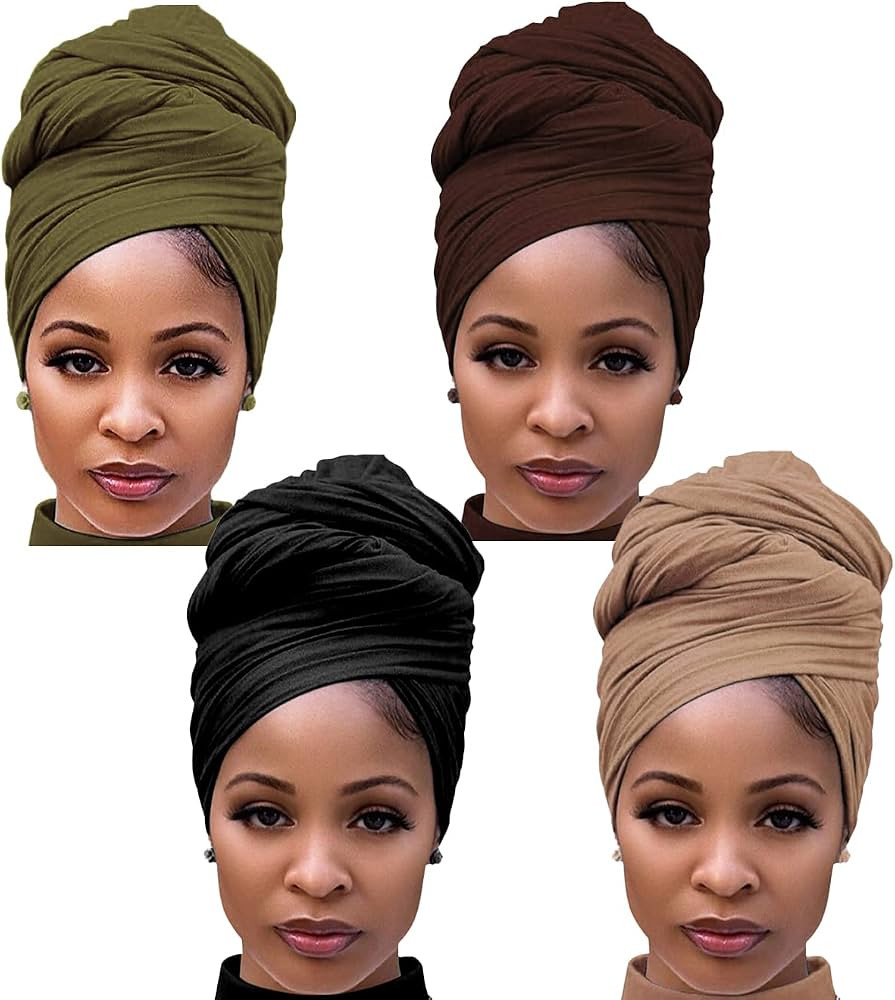 Harewom 4PCS Turban Head Wraps for Black Women African Hair Wraps Stretchy Jersey Headscarf for W... | Amazon (US)