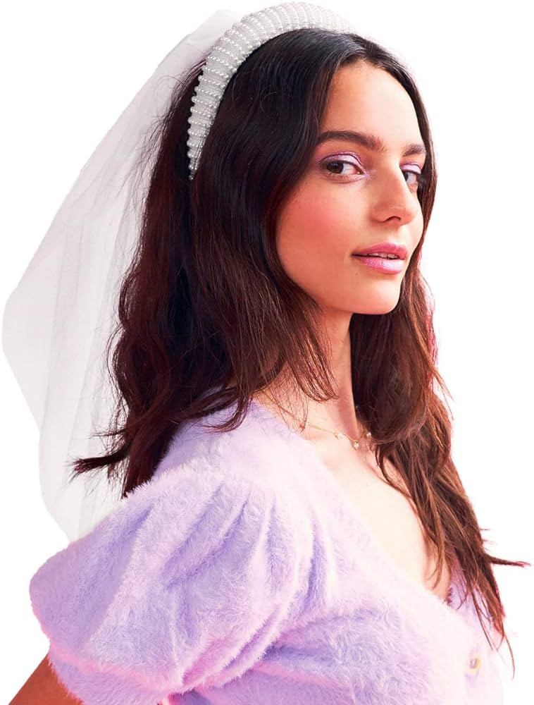 xo, Fetti Bachelorette Party Decorations Pearl Headband with Detachable Veil | White Headpiece Br... | Amazon (US)