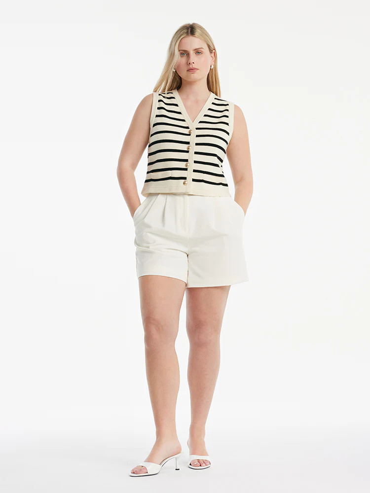 Knit Striped V-Neck Vest Cardigan | GOELIA