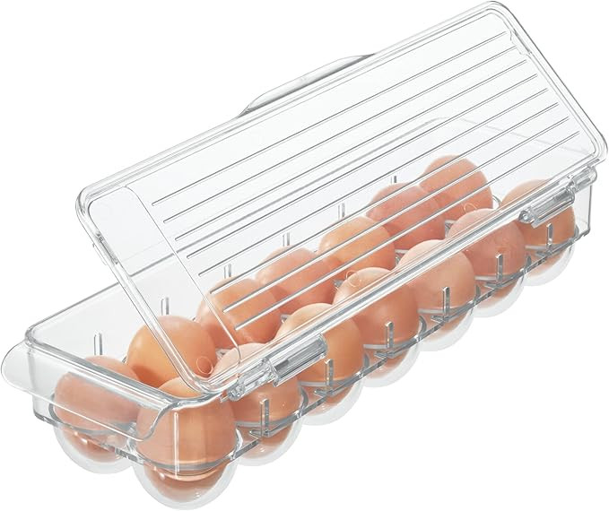 iDesign Minimalist Clear Plastic Recycled Egg Holder - Holds 14 Eggs - Fridge & Freezer - Portabl... | Amazon (US)