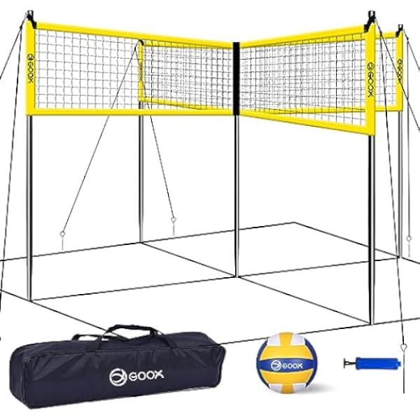 CROSSNET 4-Way Volleyball Net with Carrying Backpack & Ball - 4 Square Volleyball Game Set for Ad... | Amazon (US)