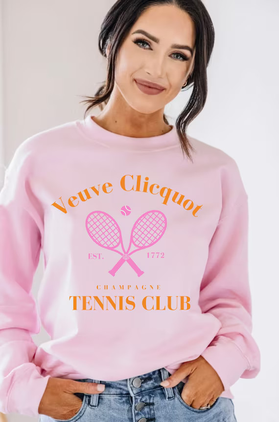 Retro Champagne Tennis Club Sweatshirt | Orange Champagne Rosé Label Crewneck | Vintage Style Te... | Etsy (US)