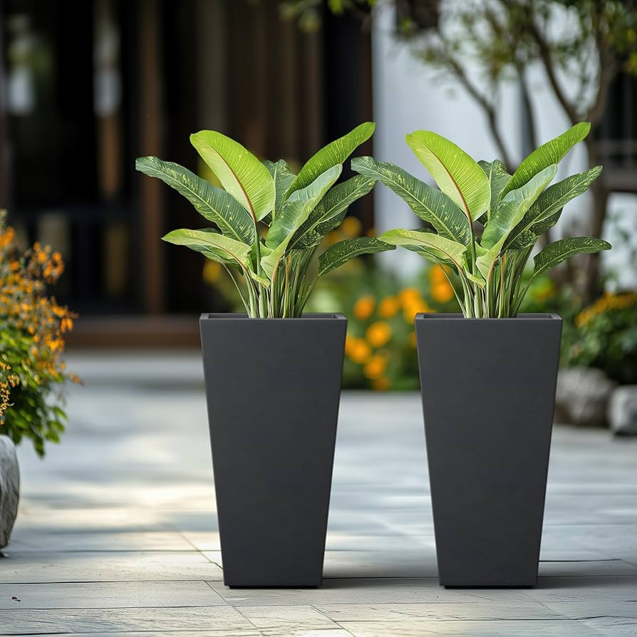 Kante 24.4" H Concrete Tall Tapered Planter Set of 2, Large Outdoor Indoor Garden Plant Pot with ... | Amazon (US)