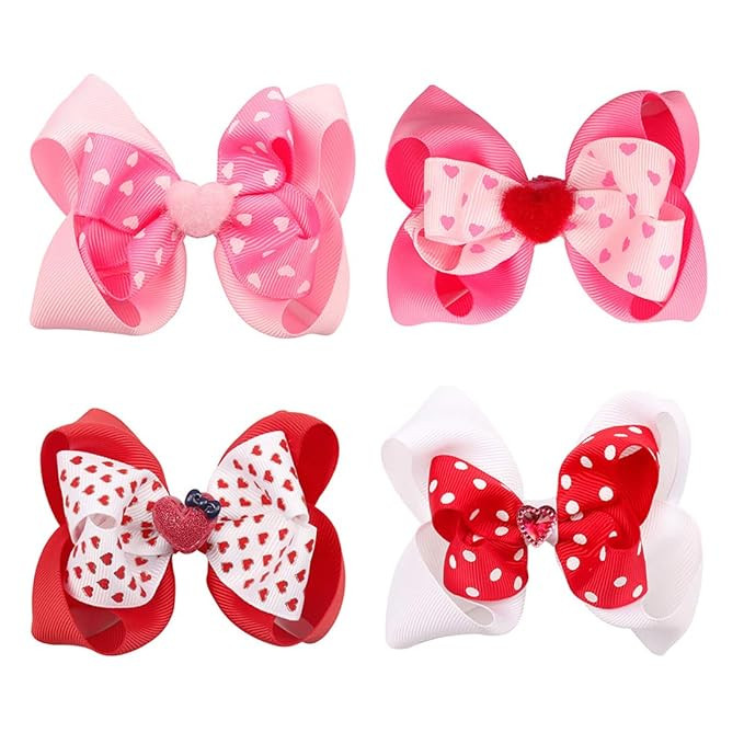 Valentine’s Day Hair Clips Hair Bow for Girls Hair Accessories TSFJ10 (4pcs) | Amazon (US)