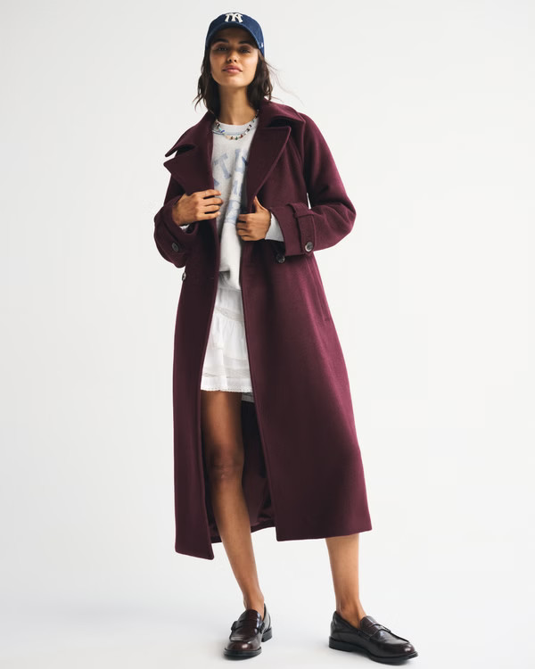 Women's A&F Carrie Wool-Blend Trench Coat | Women's Coats & Jackets | Abercrombie.com | Abercrombie & Fitch (US)