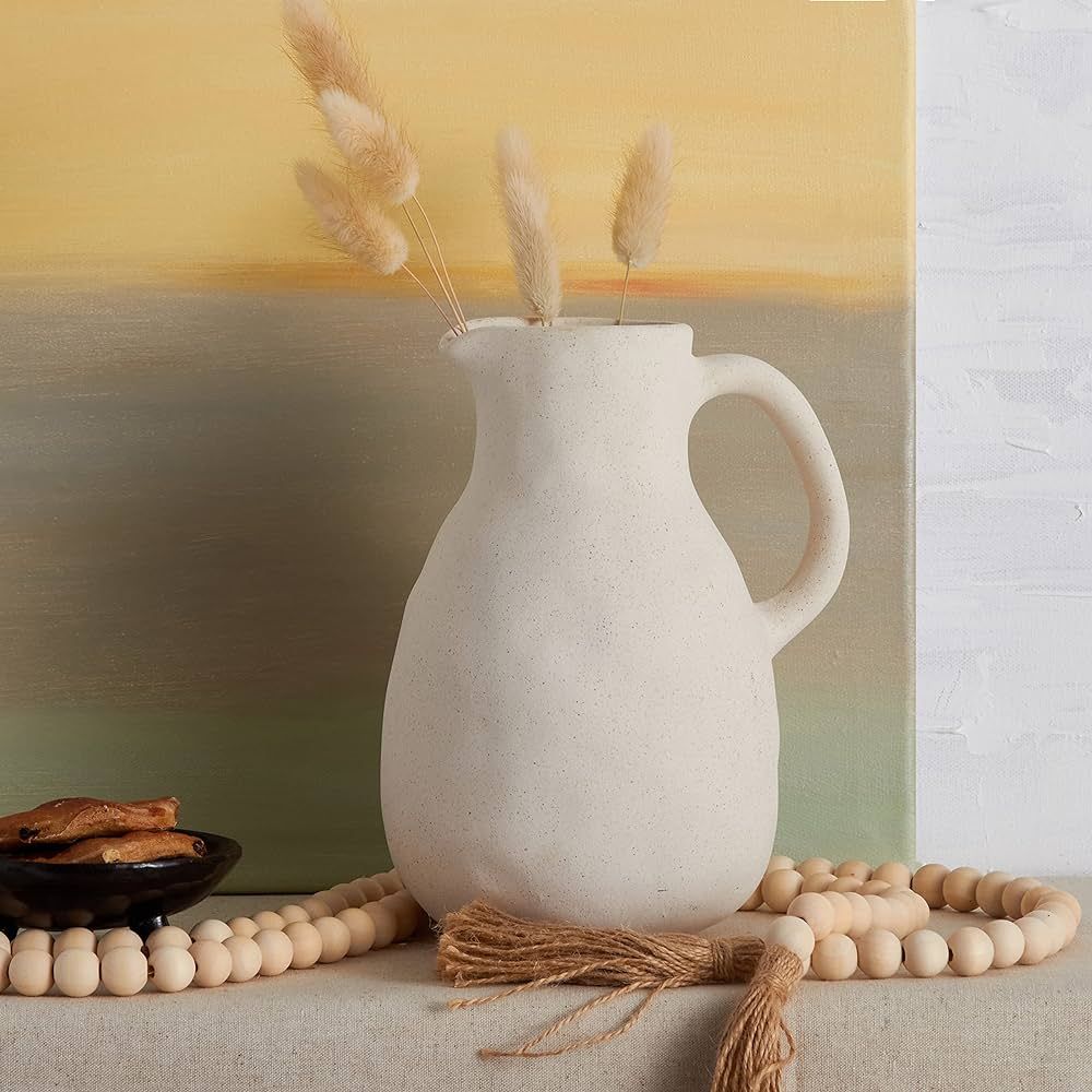 Neutral White Ceramic Vase for Wabi Sabi Home Décor, Medium Antique Stoneware Jug for Rustic Cen... | Amazon (US)