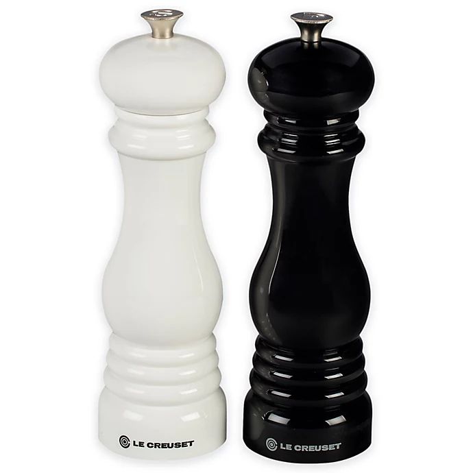Le Creuset® 2-Piece Salt and Pepper Mill Set in Black and White | Bed Bath & Beyond