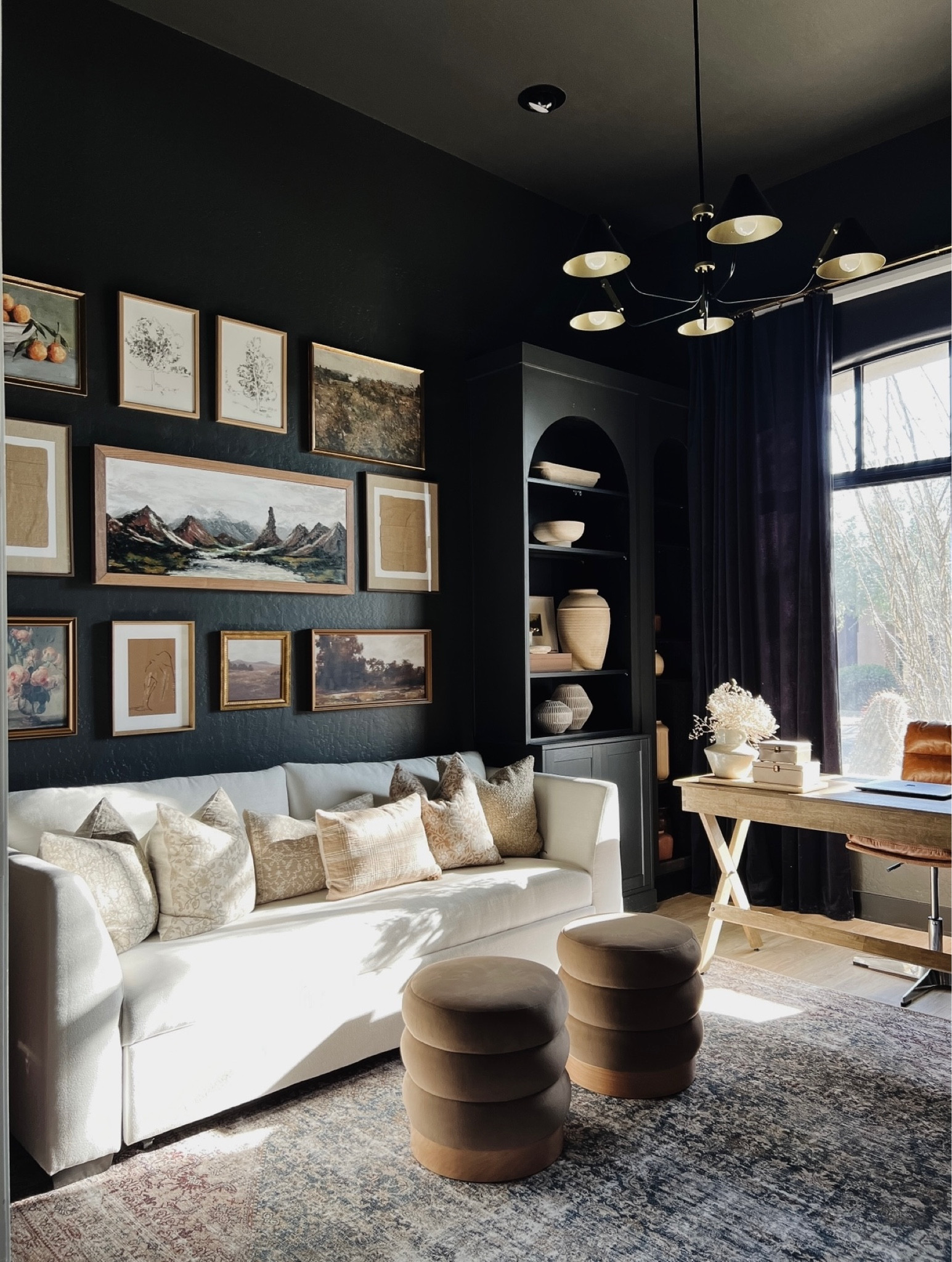 My home office. Gallery Wall Artwork are all from Target! 
Ottoman 
Artwork 
Desk 
Leather chair 
Area Rug 

#LTKunder50 #LTKunder100 #LTKhome