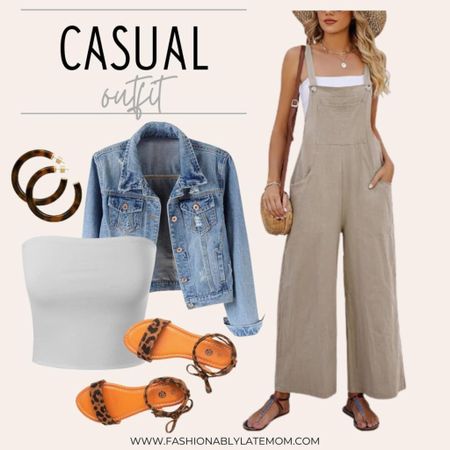 Loving this everyday casual outfit! 
Fashionablylatemom 
MixMatchy Women's Casual Strapless Basic Sexy Tube Top
ROJZR Womens Casual Cotton Bib Overalls Adjustable Spaghetti Strap Wide Leg Jumpsuits Rompers with Pockets
Rekayla Open Toe Tie Up Ankle Wrap Flat Sandals for Women
Kedera Womens Denim Jackets Distressed Ripped Long Sleeve Jean Jacket Coats
Yellow Gold Plated Sterling Silver Color Resin Chunky Open Hoop Earrings for Women

#LTKstyletip #LTKshoecrush