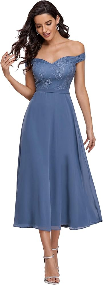 Ever-Pretty Women V Neck Off The Shoulder Embroidery A Line Beach Chiffon Cocktail Dress 3126 | Amazon (US)