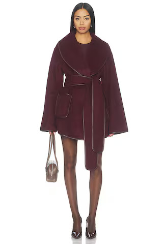 Dulcetta Wool Coat With Leather Piping in Bordeaux | Revolve Clothing (Global)