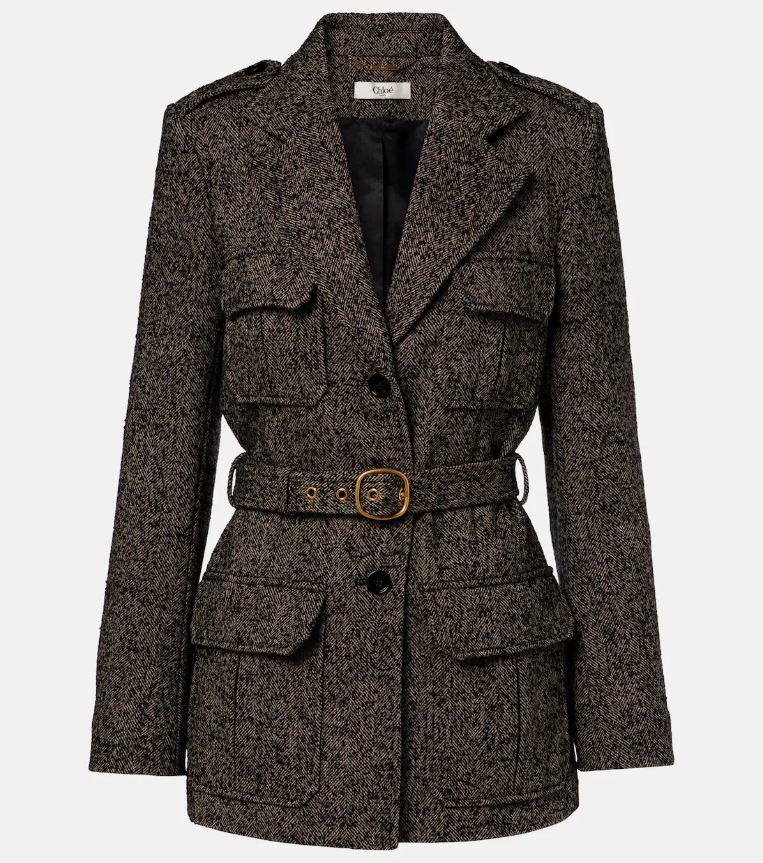 Belted herringbone wool-blend coat | Mytheresa (US/CA)