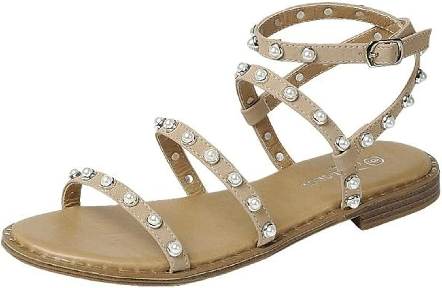 Womens Flat Studded Over the Toe Strap Sandals | Amazon (US)