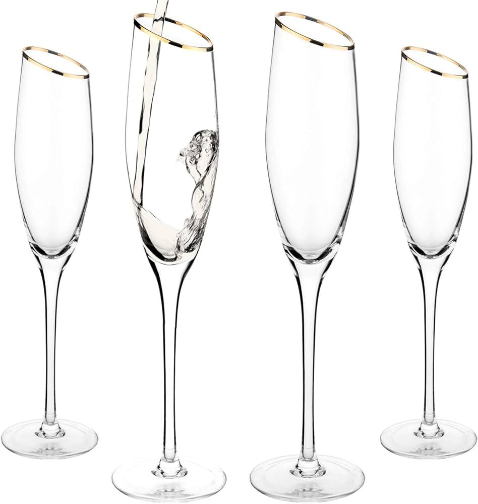 MyGift Clear Flute Champagne Glasses Set of 4, Wedding Toasting Glass with Gold-Tone Rim, 6 oz | Amazon (US)