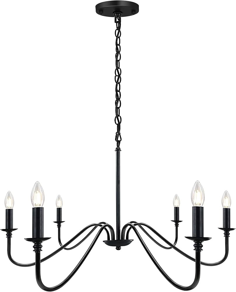 PROLEE Black Chandelier 34.6 Inch 6-Light Farmhouse Chandelier Rustic Industrial Iron for Dining ... | Amazon (US)