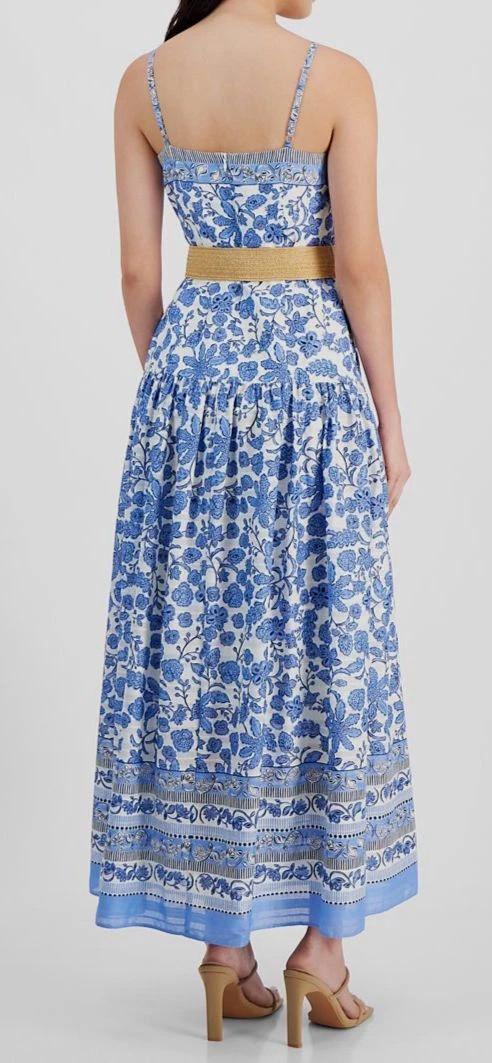 Taylor Women's Blue Printed Belted Maxi Dress Size 6 | eBay US