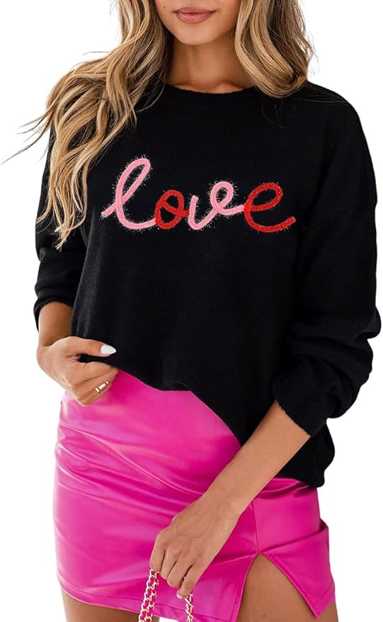 LEMAFER Women 2023 Merry Christmas Round Neck Sequin Letters Sweater Casual Solid Slogan Long Sle... | Amazon (US)